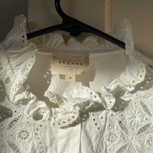 Sezane button up ruffle lace blouse.